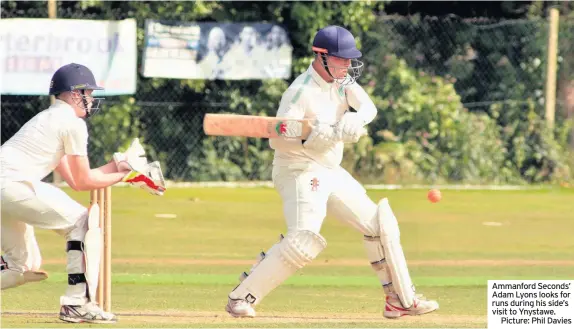  ??  ?? Ammanford Seconds’ Adam Lyons looks for runs during his side’s visit to Ynystawe.
Picture: Phil Davies