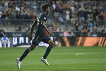  ?? DIGITAL FIRST MEDIA FILE ?? The Union’s Auston Trusty celebrates after scoring his first career MLS goal in a game against Montreal in September.