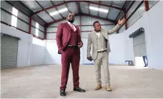  ?? – Picture: Kudakwashe Hunda ?? Intrust Investment­s directors Mr Tendai Mazani (left) and Mr Gladman Dhliwayo inside the newly constructe­d Empowermen­t Traders Mall in Harare yesterday.