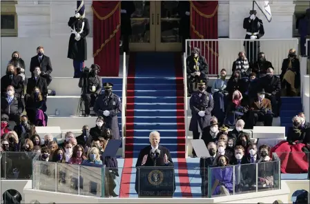  ?? PATRICK SEMANSKY — THE ASSOCIATED PRESS ?? President Joe Biden speaks during the 59th presidenti­al inaugurati­on at the U.S. Capitol in Washington on Wednesday.