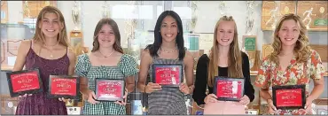  ?? ?? Receiving special awards in track and field at Shelby were, from left, Kayla Gonzales, Channon Cundiff, Serena Ramsey, Ava Bowman and Brooklyn Gwirtz. (Photo by Chuck Ridenour)