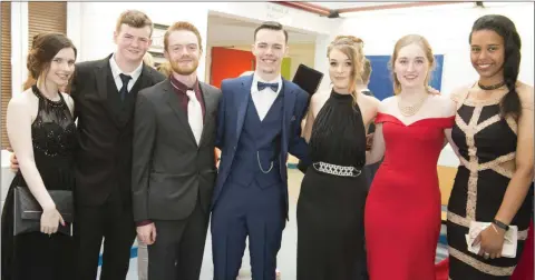  ??  ?? Kelly Ann Healy, Conor Duffy, Noah Tivnan, Harry Galbraith and friend, Chloe Keelyey and Jade Norton at the Blessingto­n Community College debs.