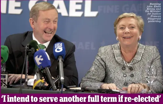  ??  ?? Running joke: Enda Kenny and the Minister for Justice
Frances Fitzgerald yesterday