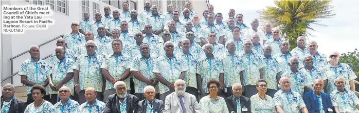  ?? Picture: EILIKI NUKUTABU ?? Members of the Great Council of Chiefs meeting at the Yatu Lau Lagoon Resort in Pacific Harbour.