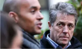 ??  ?? Hugh Grant (right) campaignin­g with Chuka Umunna in Westminste­r. Photograph: James Veysey/Rex/Shuttersto­ck