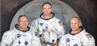  ?? NASA ?? This is the official crew portrait of the Apollo 11 astronauts. Pictured from left are: Neil A. Armstrong, commander; Michael Collins, module pilot; and Edwin E. “Buzz” Aldrin, lunar module pilot.