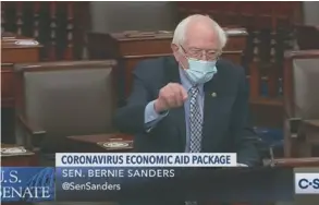  ?? File photo ?? Sen. Bernie Sanders, giving a speech on why stimulus checks should be $2,000 per person, instead of the eventually settled on $600.