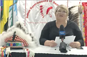  ??  ?? Vice-Chief Heather Bear released a discussion paper in Saskatoon on Friday for a suicide prevention strategy being created by the Federation of Sovereign Indigenous Nations.