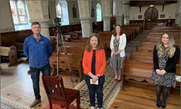  ??  ?? Barntown NS Principal Nicola Roche with communion teachers Ms Furlong and Ms Cullen and cameraman Paul Brazzil at a special video mass for communion students.