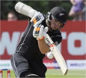  ?? —AFP ?? DUBLIN: New Zealand’s Tom Latham plays a shot during the Tri-Series one day internatio­nal (ODI) cricket match between Bangladesh and New Zealand at Clontarf cricket ground in Dublin, Ireland yesterday.