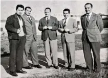  ??  ?? Right: The new generation of Italy’s oldest motorcycle marque in 1961, all sons of the founding Benelli brothers. Left to right: Piero, Marco, Maurizio, Paolo and Luigi Far right: 1967 Milan Show Tornado 650 prototype with mocked-up engine