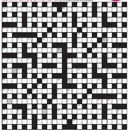  ?? ?? FOR A CHANCE TO WIN £750: Solve crossword to reveal the word reading down the shaded boxes. HOW TO ENTER: Call 0901 293 6231 and leave six-letter answer and details, or TEXT 65700 with the word XWORD, your answer and name. Texts and calls cost £1 plus standard network charges. One winner chosen from all correct entries received between 00.01 today (Saturday) and 23.59 tomorrow (Sunday). UK residents aged 18+, excl NI. Full terms apply, see Page 50. NEED A CLUE? Text HINT to 65700 for six answers, or call 0901 293 6235. Texts and calls cost £1 plus standard network charges. Today’s clues available from 00.01 Saturday to 23.30 on Sunday.