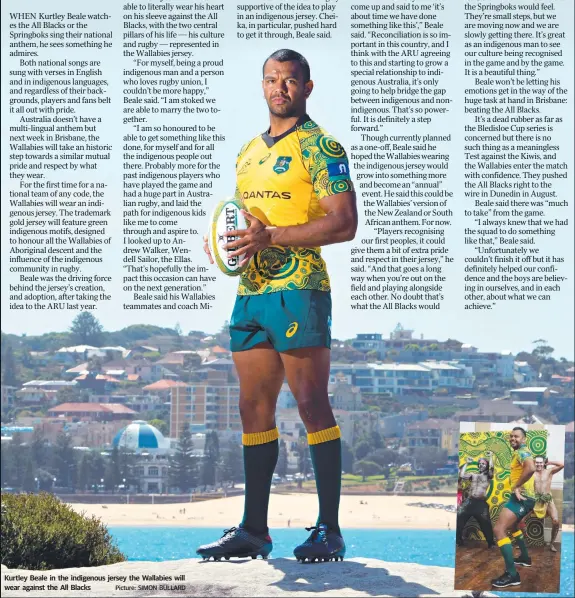  ??  ?? Kurtley Beale in the indigenous jersey the Wallabies will wear against the All Blacks