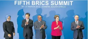  ?? Picture: REUTERS ?? PATS ON THE BACK: India’s former prime minister, Manmohan Singh, China’s Xi Jinping, Jacob Zuma, Brazil’s Dilma Rousseff and Russia’s Vladimir Putin at the Brics summit in Durban last year