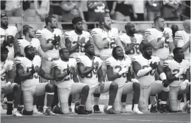  ?? ROB SCHUMACHER/AZCENTRAL SPORTS ?? The San Francisco 49ers kneel during the national anthem on Oct. 1 before a game against the Cardinals in Glendale.