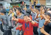  ?? AFP ?? GJM supporters take out a rally in Darjeeling on Sunday.