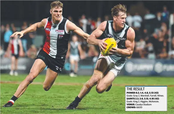  ?? Picture: Emily Barker/AFL Photos via Getty Images) ?? Port Adelaide’s Tom Jonas in action during the Power’s win against St Kilda at Cazalys Stadium.