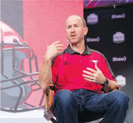  ?? JONATHAN HAYWARD/THE CANADIAN PRESS ?? Calgary Stampeders coach Dave Dickenson says he regrets saying CFL fans “enjoy seeing us fail.”