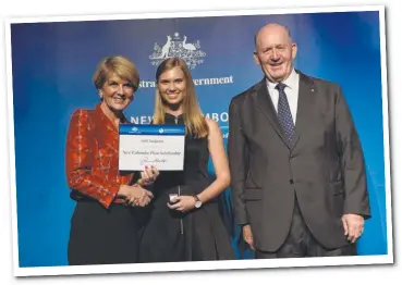  ??  ?? Holli with Foreign Affairs Minister Julie Bishop and Governor-General Sir Peter Cosgrove.