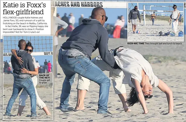  ??  ?? BACK OF THE NET! Couple get to grips KICK-NIC TIME They brought ball and lunch to beach