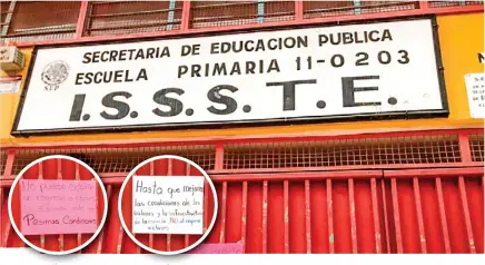  ??  ?? MOLESTIA. Hay escuelas, como la ubicada en Manuel González 396, en Tlatelolco, donde los papás colocaron mensajes de protesta ante lo que considerar­on un regreso “apresurado” a los planteles.