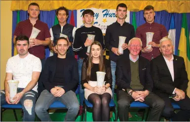  ??  ?? The 2018 Hurling All Stars who were presented with their awards at a special ceremony in Abbeydorne­y on Friday. Front, from left: Martin Stackpoole, Andrew Morrissey (special guest Radio Kerry), Jennifer Conway (on behalf of her brother Shane, Timmy Sheehan and Mike O’Halloran (organisers). Back, from left: Sean Maunsell, Michael Quilter, Shane McElligott, Jordan Brick and Kieran McCarthy