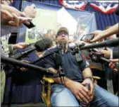  ?? KAREN WARREN/ HOUSTON CHRONICLE ?? Jeff Bagwell talks to the media gaggle during his press conference in the Clark Sports Center Saturday in Cooperstow­n, New York.