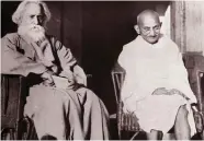  ?? ?? Rabindrana­th Tagore and Mahatma Gandhi at Santiniket­an in 1940.