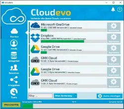  ??  ?? Cloudevo verschlüss­elt ähnlich wie Boxcryptor Daten in Onlinespei­chern und führt darüber hinaus den Speicherpl­atz verschiede­ner Dienste und Konten geschickt zusammen.