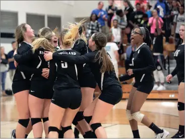  ?? (Photo by Bambara Aven/www.bbaven.com) ?? The Ridgeland Lady Panthers celebrate following their three-set sweep of Troup in the Class 4A Sweet 16 last Thursday. Ridgeland advanced to the Elite Eight, but had their season come to a close with a loss at Columbus on Saturday.