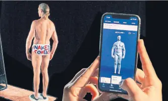  ?? PHOTO ILLUSTRATI­ON: HEATHER SEID ?? The Naked Cowboy spins on the Naked 3-D scanner's scale.