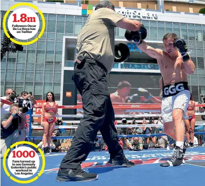  ?? Getty Images ?? Gennady Golovkin spars during his public workout session in downtown Los Angeles. —