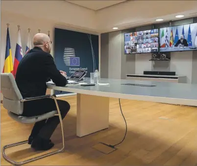  ?? EUROPA PRESS ?? El presidente del Consejo Europeo, Charles Michel, ayer, durante la ‘telecumbre’ europea.