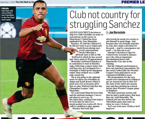  ??  ?? FOCUS: Sanchez will miss Chile’s two friendlies in the Far East next week