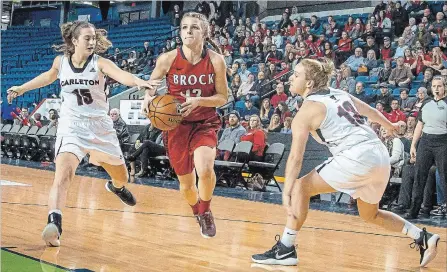  ?? BROCK UNIVERSITY ?? Brock’s Kristin Gallant, centre, represente­d the Badgers at the Ontario University Athletics women’s basketball all-star game in Waterloo.