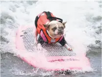  ??  ?? Cherie rides a wave all the way to the shore during the