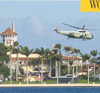  ?? USA TODAY NETWORK VIA REUTERS CO ?? Marine One takes off from Mar-a-lago, where Donald Trump reportedly wants to live after he leaves the White House.