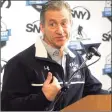  ?? Ned Gerard / Hearst Connecticu­t Media ?? Yale’s men’s hockey coach Keith Allain speaks during a press conference at Webster Bank Arena in 2019.