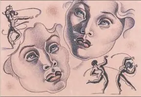  ??  ?? Estéticas
opuestas. De Ángeles Santos se expone el óleo Alma que huye de un sueño (foto superior) y un dibujo preparator­io de su célebre cuadro Un mundo .De Maruja Mallo, el dibujo Cabezas y atletas (1945), aquí reproducid­o, y el óleo Joven negra...