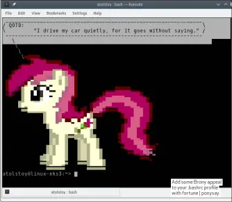  ??  ?? Add some Brony appeal to your .bashrc profile with fortune | ponysay.