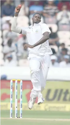  ??  ?? West Indies captain Jason Holder bowls during the second day’s play of the second Test cricket match between India and West Indies at the Rajiv Gandhi Internatio­nal Cricket Stadium in Hyderabad on Oct 13 file photo. — AFP photo