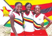  ?? ?? The Zim U14 girls tennis team (from left) Kuzivaishe Chapeopa, Akeelar Khanye and Rutendo Tom raised the country’s flag high after winning gold at CAT- Southern Africa tournament in Namibia