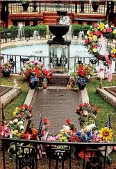  ??  ?? “We moved [his body] from the Memphis cemetery to Graceland because there were body snatchers going in for the grave,” she reveals of Elvis’ death in 1977.