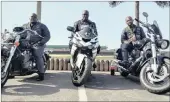  ??  ?? PARTY TIME: Durban bikers, from left, Sanele Bhengu, 26, Sboniso Nkabinde, 35, and Kanjalo Somfana, 32 are all geared up for the weekend. The trio will be attending July pre-parties.