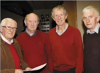  ??  ?? Tommy Healy, outgoing secretary Christy Dennehy, treasurers Miceál Casey and Jim O’Callaghan pictured at the annual general meeting of Charlevill­e GAA Club.