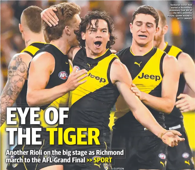  ?? Picture: : QUINN ROONEY/ GETTY IMAGES ?? Territoria­n Daniel Rioli starred in Richmond’s preliminar­y final win at thehe MCG yesterday