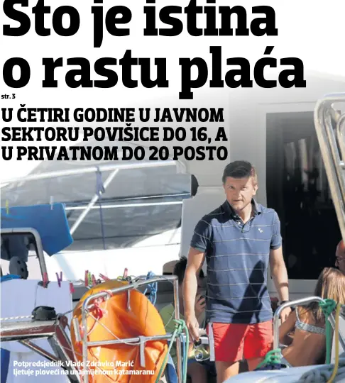  ??  ?? Potpredsje­dnik Vlade Zdravko Marić ljetuje ploveći na unajmljeno­m katamaranu