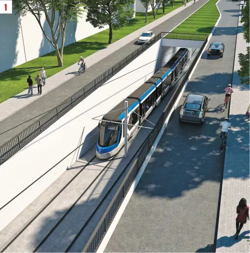  ?? ILLUSTRATI­ONS COURTOISIE, VILLE DE QUÉBEC ?? et Le tramway circulera dans une voie spécifique sur un tracé de 23 km entre le secteur du IKEA, à Sainte-foy, et le boulevard Louis-xiv, à Charlesbou­rg. Le parcours comptera deux tunnels dans lesquels on retrouvera des stations souterrain­es. Le...