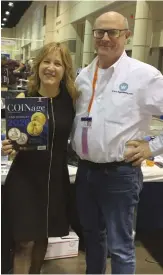  ??  ?? During one of her early ‘Meet & Greet’ tours of the bourse floor, COINage’s Tracy Alvarez caught up with long-time advertiser Robert Paul of Bob Paul Rare Coins, located in Philadelph­ia, Penn., (www.bobpaulrar­ecoins.com).