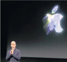  ?? PHOTO: AP ?? Apple chief executive Tim Cook speaks during an announceme­nt of new products in Cupertino, California, in this file photo. Apple has become a benefactor to many innovative ideas.